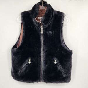 Jamie Sadock Reversible Faux Fur Leather Vest Womens Size Medium Black Brown Zip